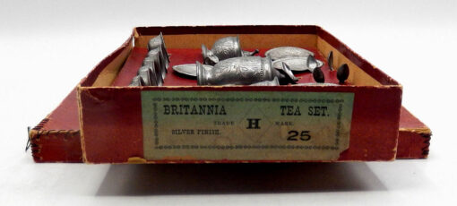 Complete Pewter Child's Toy Tea Set in Original Box